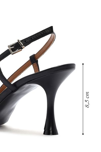 Derimod Women's Black Open Back Leather Thin Heeled Shoes 25Sfd 161918