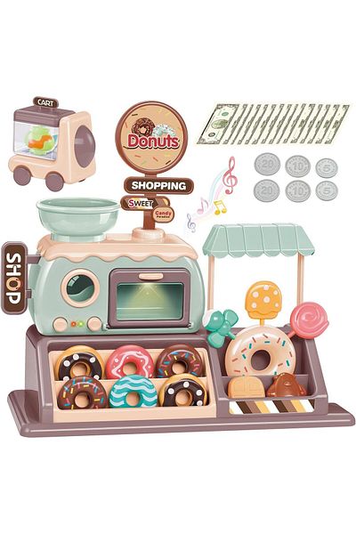 COOYA Play Food Sets with Donut, Warm Lights and Music, Cash Register for Kids Ages 4-8
