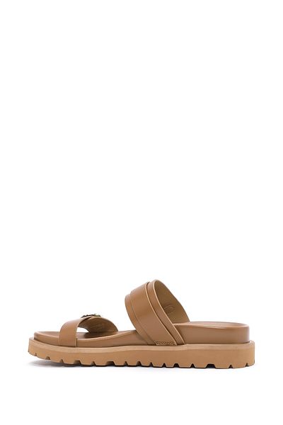 Derimod Women's Tan Double Buckle Slippers 25Sfe 401118