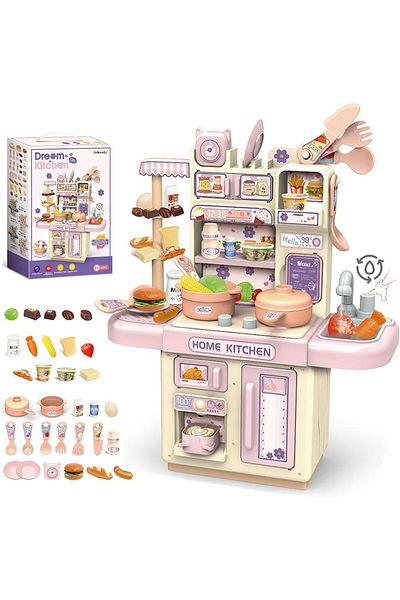 COOYA 34Pcs Kids Play Kitchen Set, With Play Sink, Cooking Stove, Realistic Light, Learning Gift for Kids