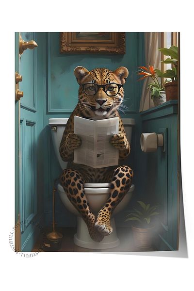 Postifull Frameless Poster, Leopard in Toilet, Comfort Series Kitchen Wall Poster, No:108926