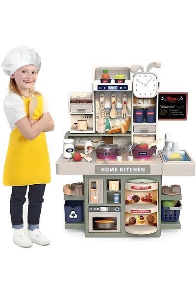 COOYA 39Pcs Kids Kitchen Playset, with Real Steam, Sounds, Light, Sink, Play Food Accessories