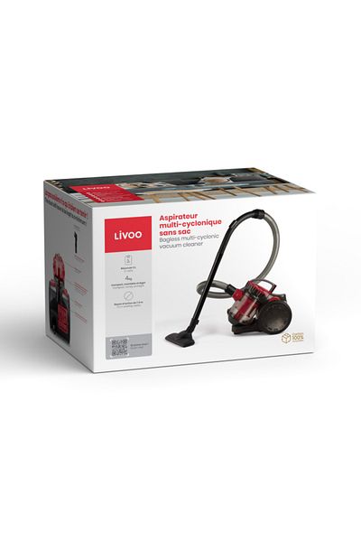 LİVOO Ηλεκτρική σκούπα χωρίς σακούλα Livoo DOH105R, πολυκυκλωνική, 700W, πλενόμενο φίλτρο, 2L