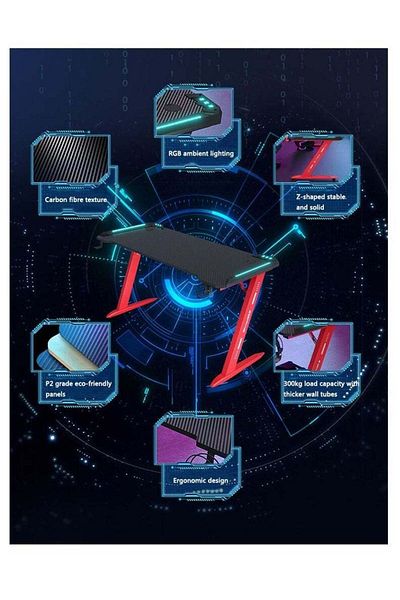 COOYA Modern Gaming Computer Table, With RGB Lighting, Metal Frame, 
140*60*74cm, Desk, for Home Office