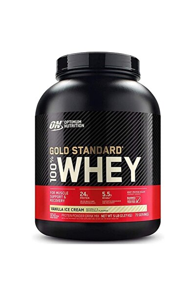 ON Optimum Nutrition آيس كريم فانيليا جولد ستاندرد 100% واي، 5 أرطال