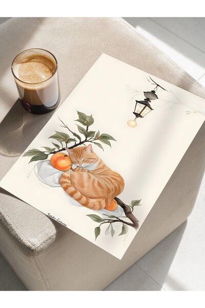 Postifull Çerçevesiz Poster, Orange cat Sleeping With Orange, Comfort Serisi Mutfak Duvar Posteri