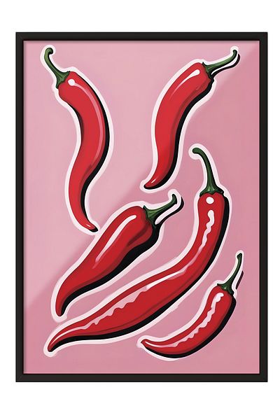 Postifull Pictură cu cadru negru, Chili Pepper, Pictură de perete pentru bucătărie din seria Comfort, NR: 109057