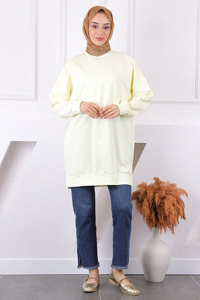 İmajButik Κίτρινο φούτερ με λαιμόκοψη με σκίσιμο στο πλάι