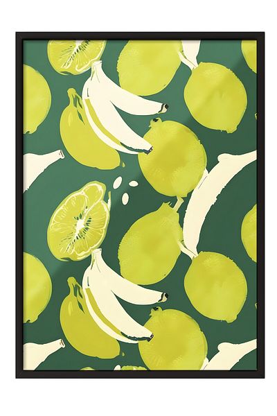 Postifull Black Framed Painting, Limes with Banana, Comfort Series Kitchen Wall Painting, No: 109122