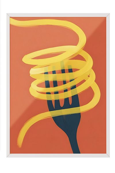 Postifull Pictură cu cadru alb, furculiță pentru spaghete, pictură de perete pentru bucătărie din seria Comfort, NR: 109081
