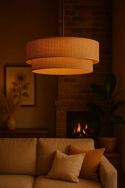 Vivido Home Modern Natural Hazeran Rattan 2-Level Wicker Chandelier