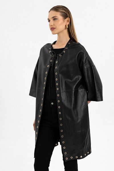 Deriderim Camila Black Unlined Casual Women's Genuine Leather Coat