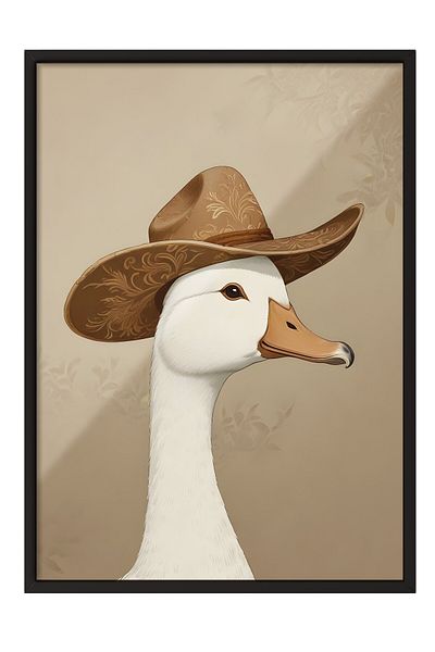 Postifull Pictură cu cadru negru, Silly Cowboy Goose, Pictură de perete pentru bucătărie din seria Comfort, NR:108955