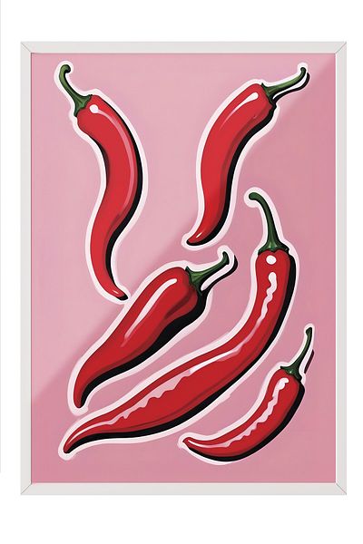 Postifull Pictură cu cadru alb, Chili Pepper, Pictură de perete pentru bucătărie din seria Comfort, NR:109057
