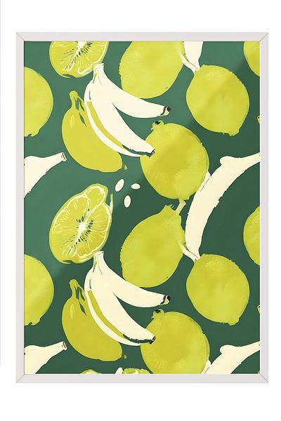 Postifull Pictură cu cadru alb, Limes With Banana, Pictură de perete pentru bucătărie din seria Comfort, NR:109122