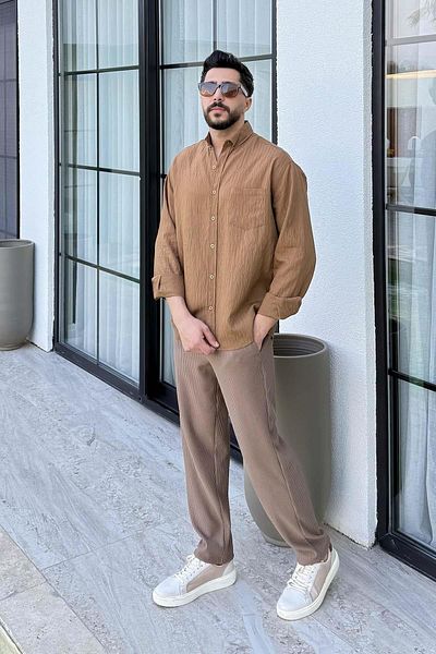 lamelif Мъжка риза Camel Brand Regular Paris Fabric