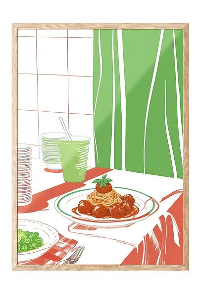 Postifull Ζωγραφική με ξύλινο πλαίσιο, Meatball Spaghetti, Ξύλινη ζωγραφική κουζίνας Comfort Series, NO:109110