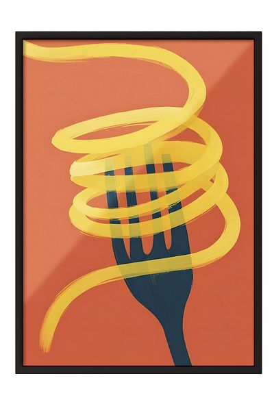 Postifull Pictură cu cadru negru, furculiță pentru spaghete, pictură de perete pentru bucătărie din seria Comfort, NR: 109081