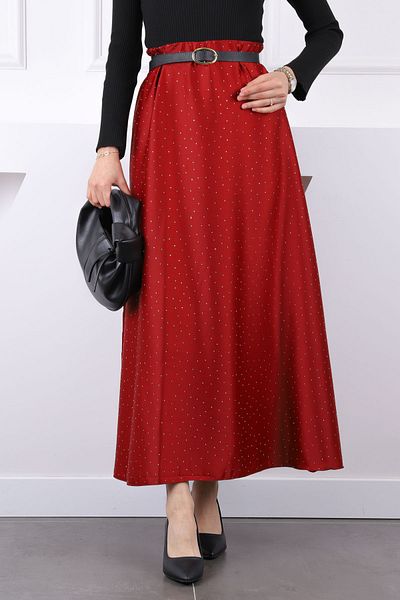 İmajButik Fusta din satin cu talie elastică burgundy