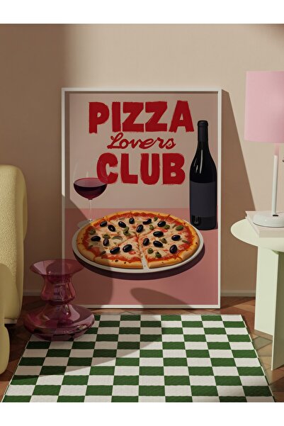 Postifull White Framed Painting, Pizza Lovers Club, Comfort Series Kitchen Wall Painting, No:109072