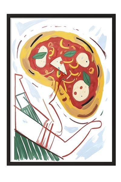Postifull Pictură cu cadru negru, pizza Italianno, pictură de perete pentru bucătărie din seria Comfort, NR:109074