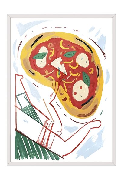 Postifull Pictură cu cadru alb, pizza Italianno, pictură de perete pentru bucătărie din seria Comfort, NR:109074