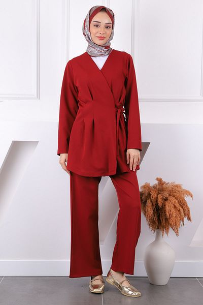 İmajButik Κοστούμι παντελόνι με μπορντό πλαϊνό δέσιμο