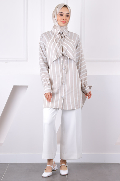 İmajButik Cămașă cu guler în dungi bej