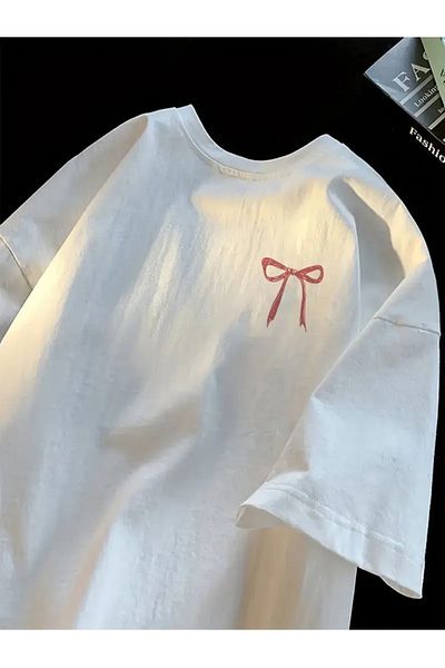 Touz Moda Λευκό μπλουζάκι με στάμπα με κορδέλα