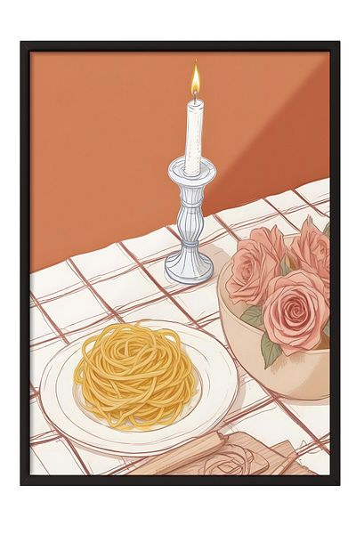 Postifull Black Framed Painting, Candlestick with Cake, Comfort Series Kitchen Wall Painting, No:109107