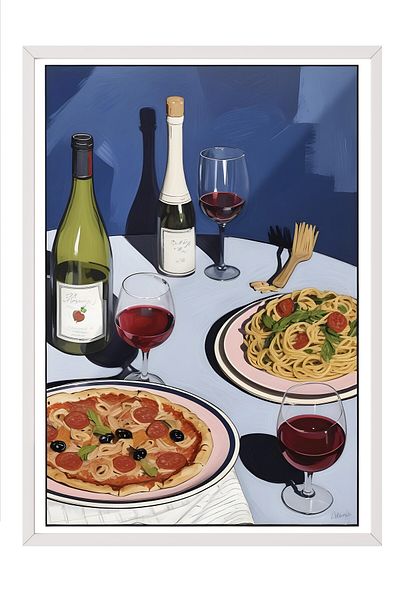 Postifull White Framed Painting, Dinner Table, Comfort Series Kitchen Wall Painting, No:109062