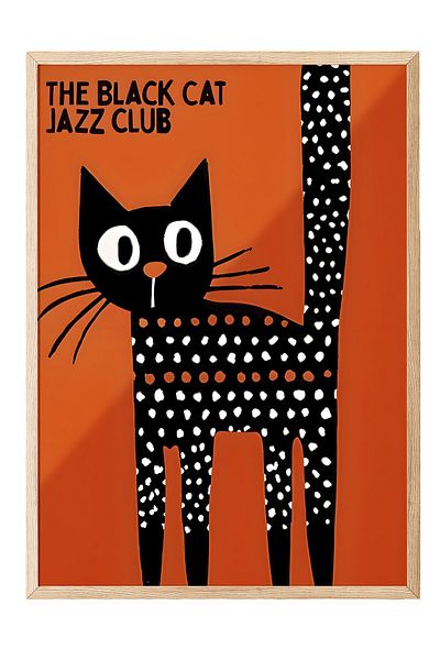 Postifull Ζωγραφική με ξύλινο πλαίσιο, The Black Cat Jazz Club - 2, Ξύλινη ζωγραφική κουζίνας Comfort Series, NO:108977