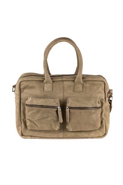 DUTCH-BAG حقيبة كمبيوتر محمول وحقيبة نسائية من الجلد الطبيعي مع حزام - أناقة في السفر ومكان العمل والمدرسة - أخضر زيتوني