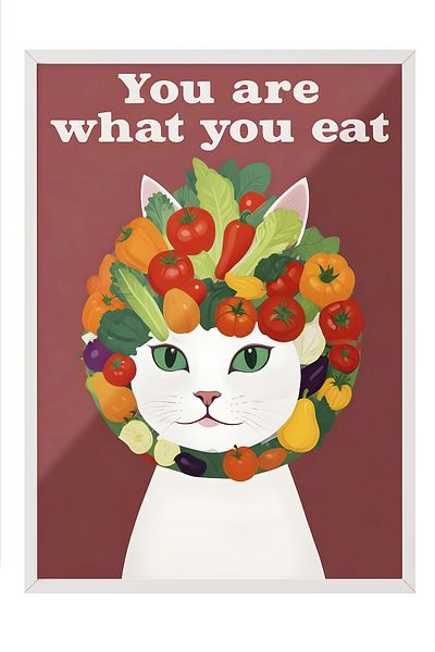 Postifull White Framed Painting, You Are What You Eat, Comfort Series Kitchen Wall Painting, No:109100