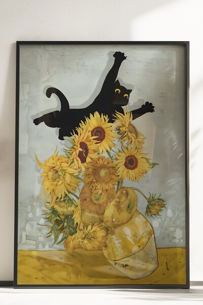 Postifull Çerçevesiz Poster, Cat Print Van Gogh, Comfort Serisi Mutfak Duvar Posteri, NO:108965