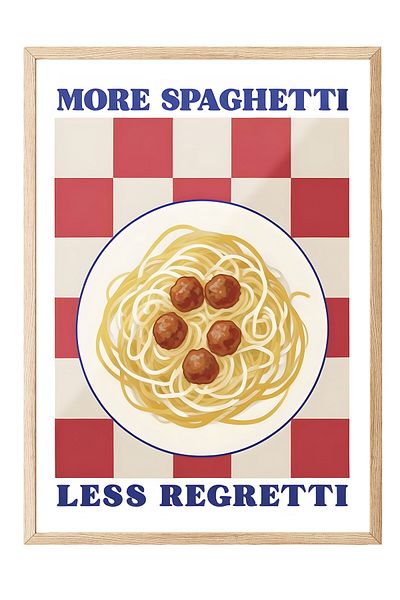 Postifull Ζωγραφική με ξύλινο πλαίσιο, More Spaghetti Less Regretti, Ξύλινη ζωγραφική κουζίνας Comfort Series, NO:109090