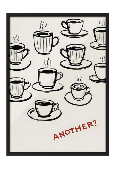 Postifull Pictură cu cadru negru, Another Coffee?, Pictură de perete pentru bucătărie din seria Comfort, NR:109111