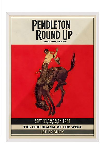 Postifull Pictură cu cadru alb, Pendleton Round Up Rodeo, pictură de perete pentru bucătărie din seria Comfort, NR: 108960