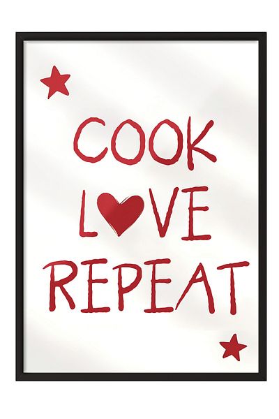 Postifull Black Framed Painting, Cook, Love, Repeat, Comfort Series Kitchen Wall Painting, No:109051