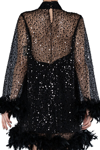 Arden Short Evening Dress, Sequin Sequin Halter Neck Mini Dress with Otrishi, Black, White Graduation Dress, 36-42