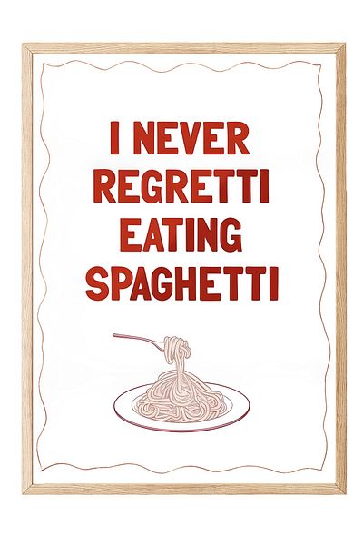 Postifull Πίνακας με ξύλινο πλαίσιο, I Never Regretti Eating Spaghetti, Ξύλινος πίνακας κουζίνας Comfort Series, NO:1090
