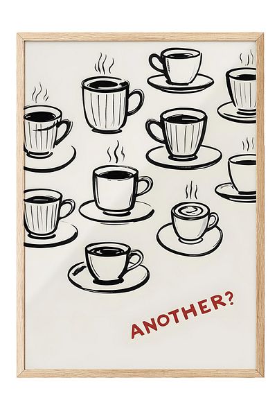 Postifull Πίνακας με ξύλινο πλαίσιο, Another Coffee?, Ξύλινος πίνακας κουζίνας Comfort Series, NO:109111