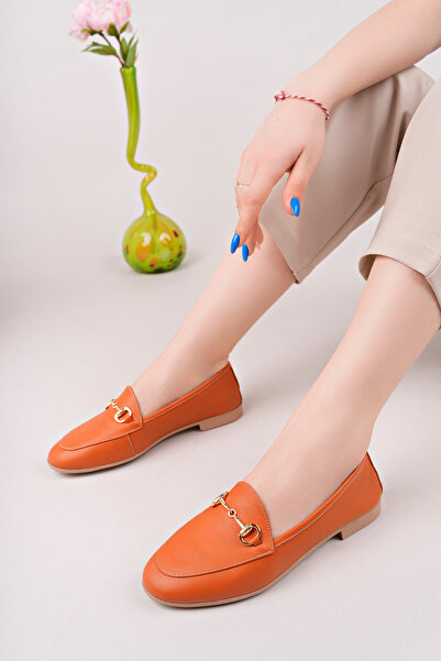 STOKS SHOES STORE Genuine Leather Buckle Women's Casual & Classic Ballerinas Daily and Stylish Model