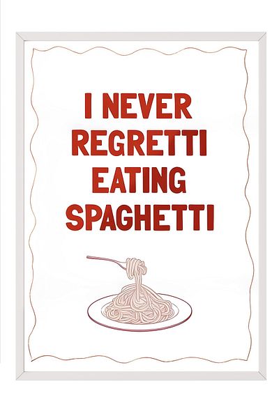 Postifull Ζωγραφική με λευκό πλαίσιο, I Never Regretti Eating Spaghetti, Ζωγραφική τοίχου κουζίνας σειράς Comfort, NO:10