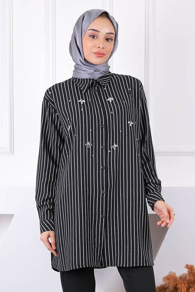 İmajButik Black Stone Front Striped Tunic