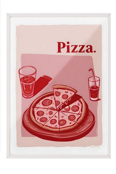 Postifull White Framed Painting, Pizza., Comfort Series Kitchen Wall Painting, No:109094