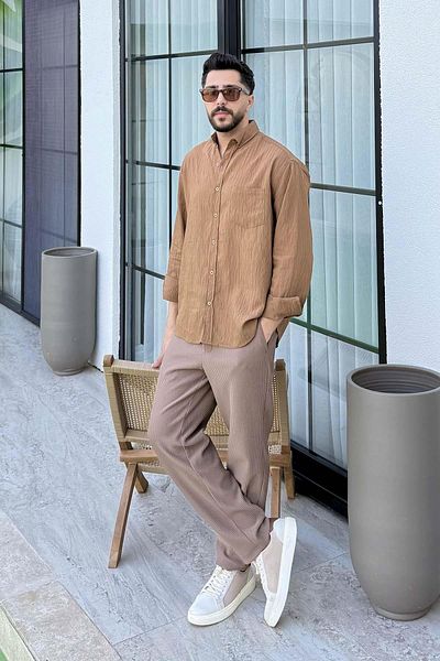 lamelif Мъжка риза Camel Brand Regular Paris Fabric