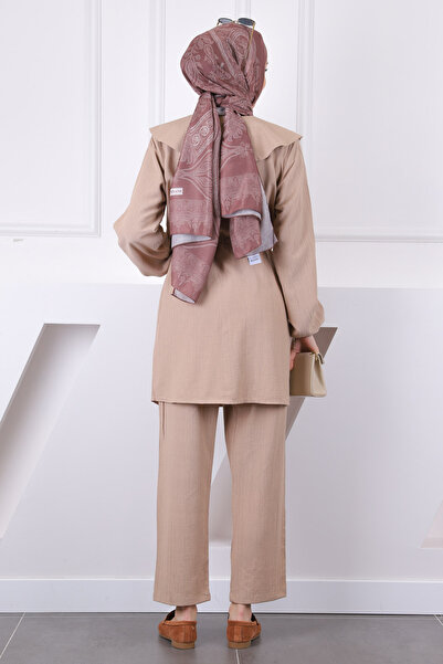 İmajButik Κοστούμι παντελόνι με δέσιμο με μινκ μέση