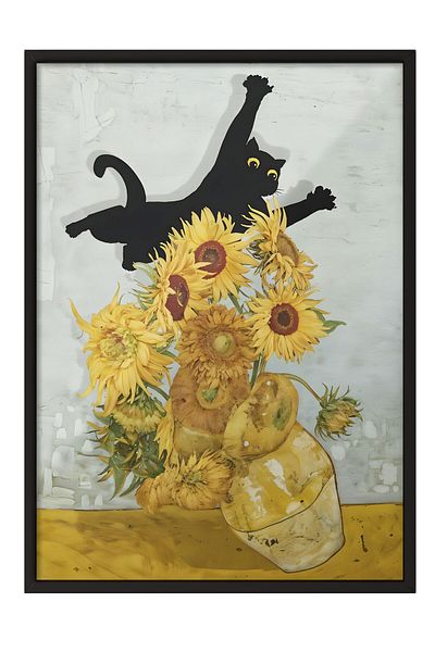 Postifull Pictură cu cadru negru, Van Gogh cu imprimeu de pisici, pictură de perete pentru bucătărie din seria Comfort, NR: 108965