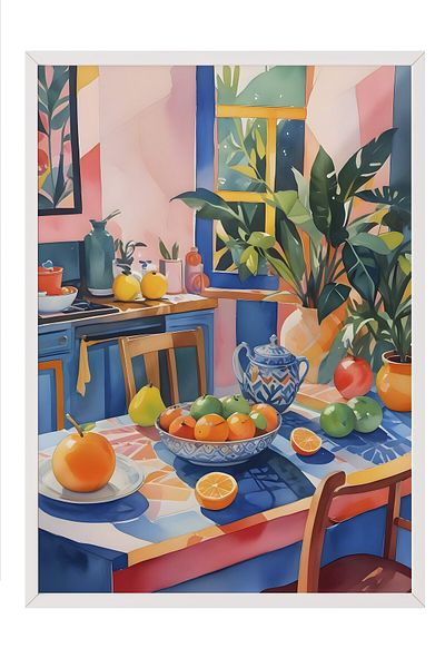 Postifull Pictură cu cadru alb, estetică Kitsch, pictură de perete pentru bucătărie din seria Comfort, NR: 108962